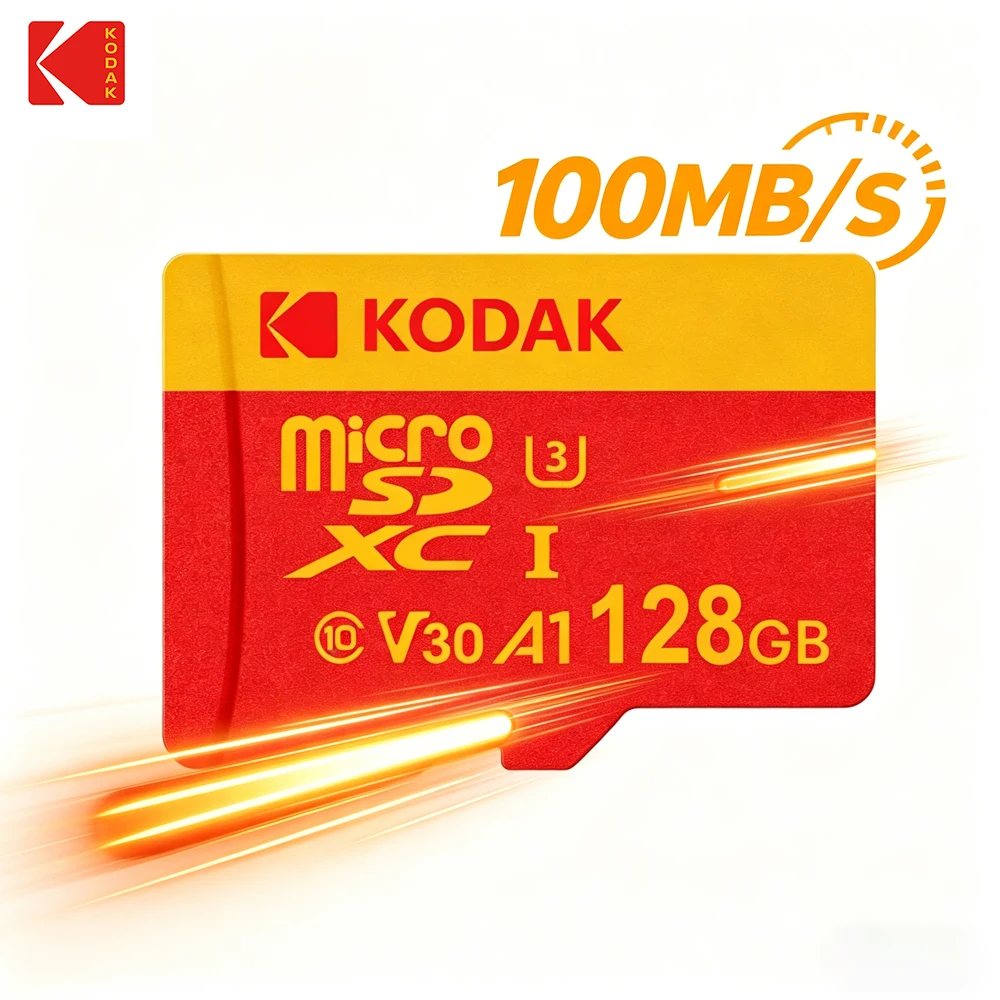 

Карта памяти KODAK Micro SD 32GB 64GB 128GB 256GB C10 U3 100MB/s TF с адаптером для 4K видео, телефонов и планшетов