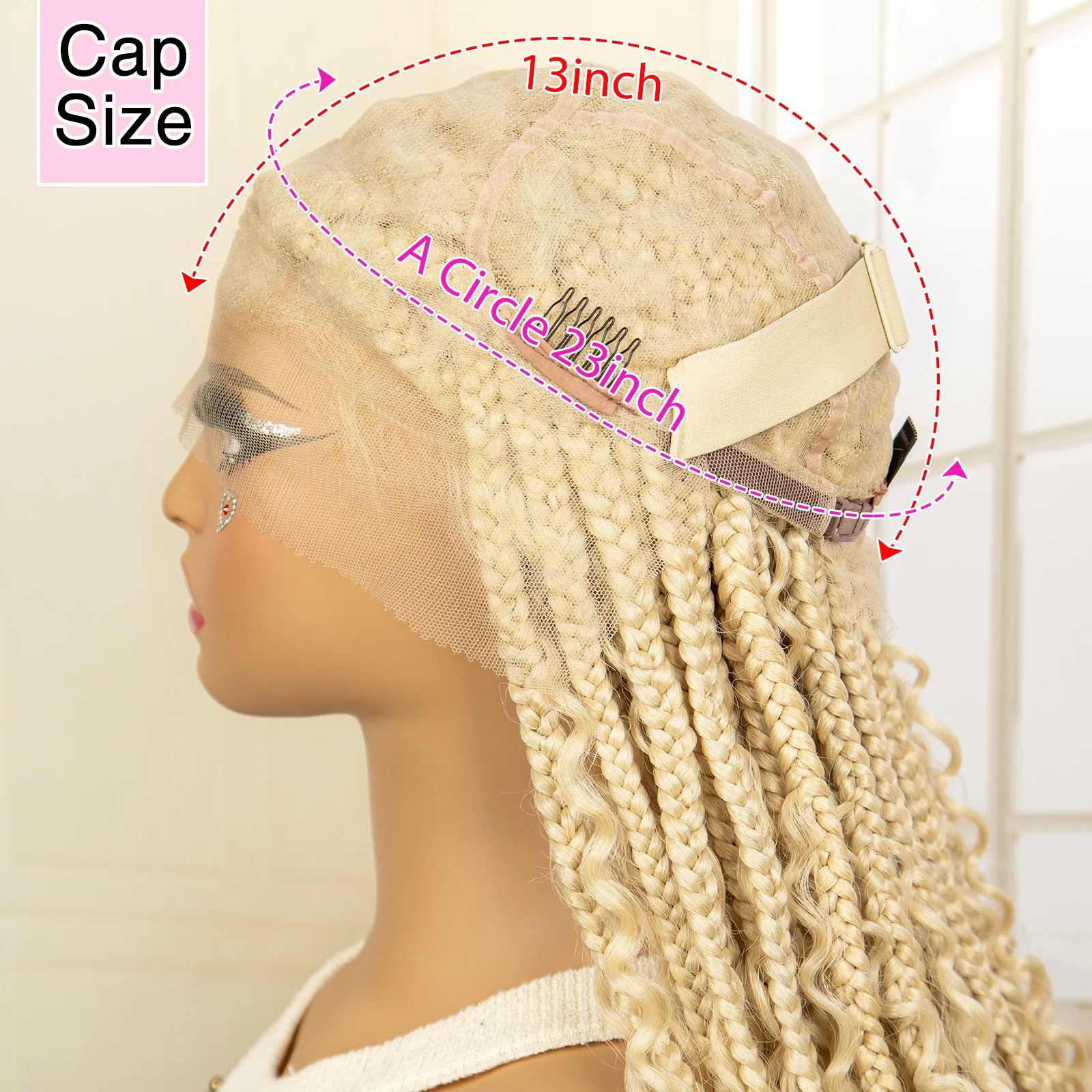 Synthetic Knotless Box Boho Braided Wigs 613# Blonde Full Lace Braids Wig with Baby Hair for Black Women Lace Frontal Wig