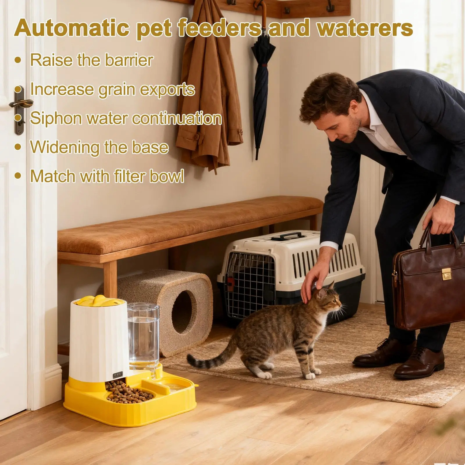 وحدة التغذية الأوتوماتيكية 2 في 1 مستلزمات الحيوانات الأليفة وعاء تغذية تلقائي طعام القطط الرطب الجاف لجرو هريرة الحيوانات الصغيرة داخلي في الهواء الطلق المنزل