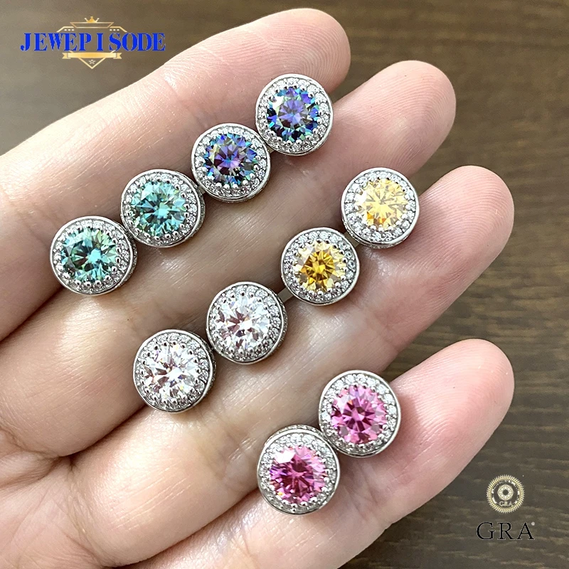 JEWEPISODE 925 Sterling Silver Moissanite Stud Earrings Luxury 1 Carat 6.5MM D Color Full Diamond Jewelry for Women Dropshipping