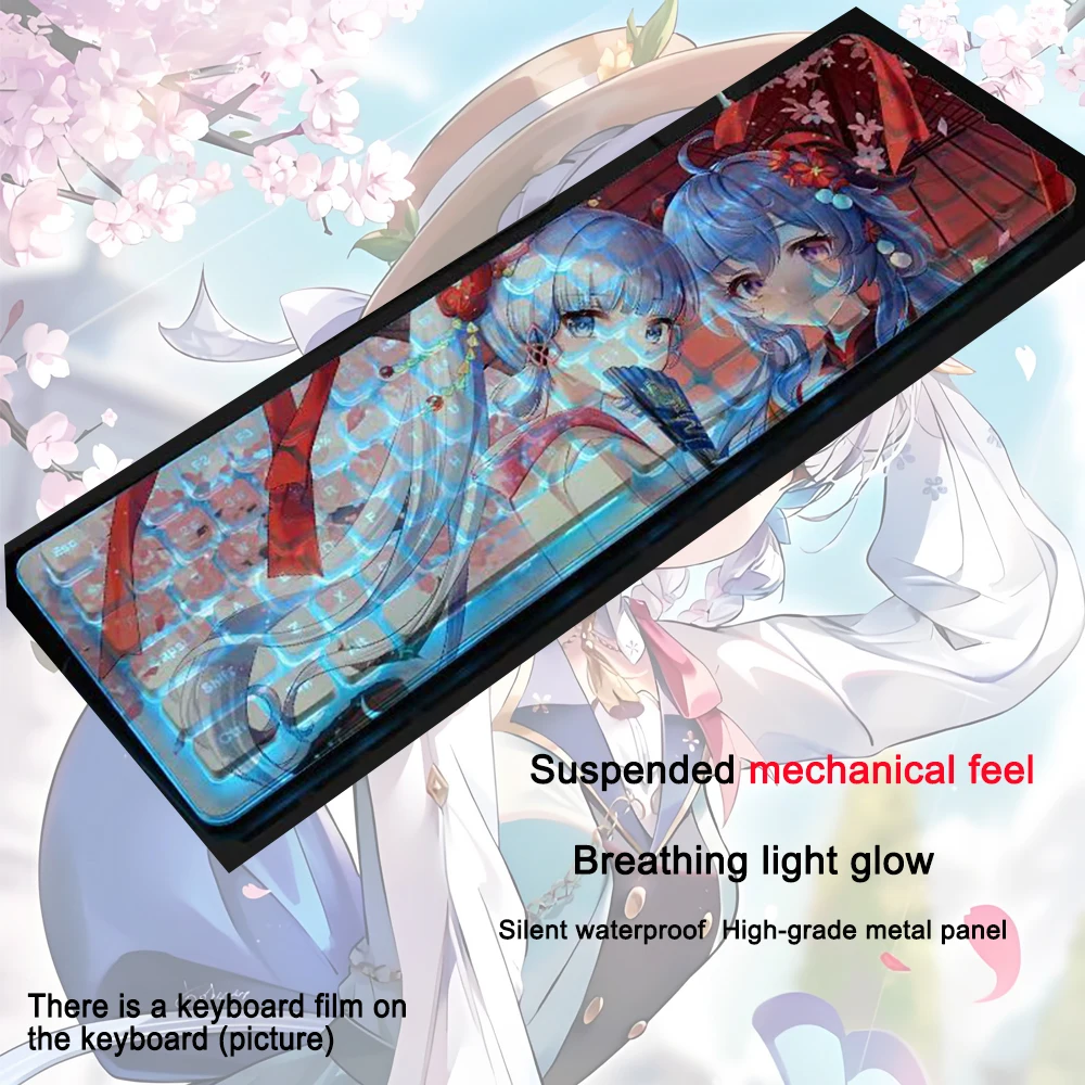 

104 Keys Gaming Keyboard Kamisato Ayaka Genshin Impact Anime Keyboards Custom USB Wired Cute Keyboard Laptop Computer Accessorie