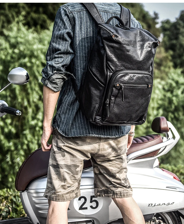 

fashion simple high-quality genuine leather men black backpack outdoor travel luxury real cow leather large-capacity schoolbag