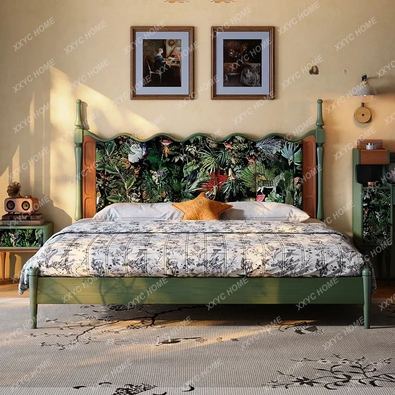 A  Retro Master Bedroom Solid Wood Double Bed High Sense New Chinese Ash Wood Soft Bag Bed French 1.8 Meters Wedding B
