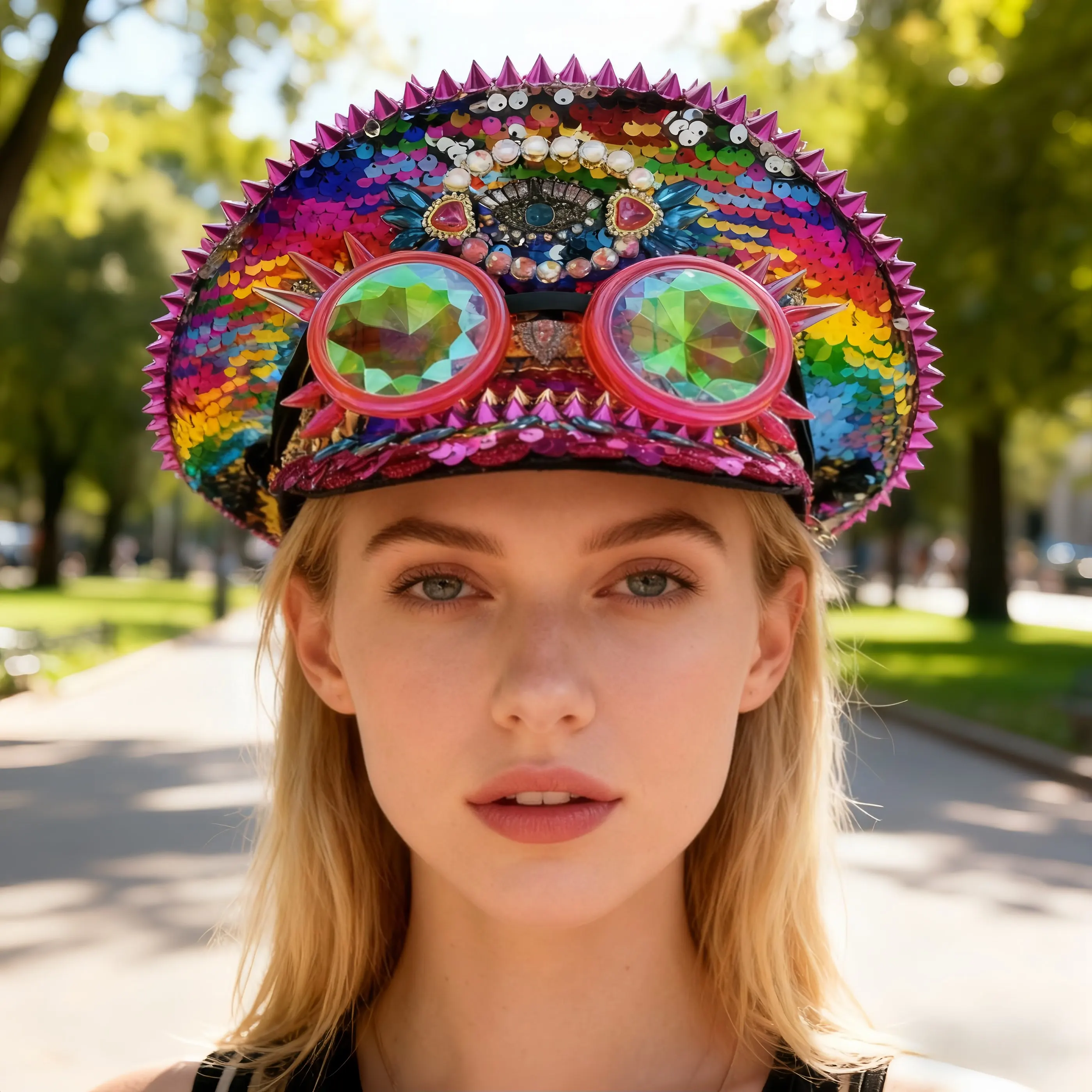 หมวกกัปตันฮงหลวนสีชมพูประดับคริสตัลสำหรับงานเทศกาลดนตรี ผู้หญิง หมวกแฟนซีงานคาร์นิวัล และอุปกรณ์เสริมคอสเพลย์สำหรับผู้หญิง