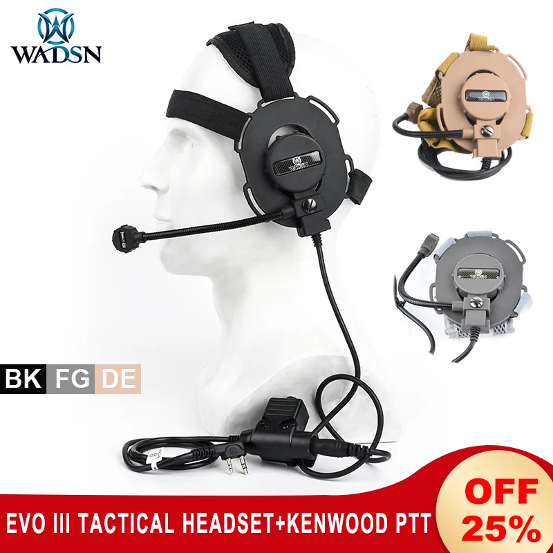 

WADSN Bowman Evo III Microphone Soft Shooting Headphones Airsoft Tactical Headphone Removable Microphone Hunting Headsets