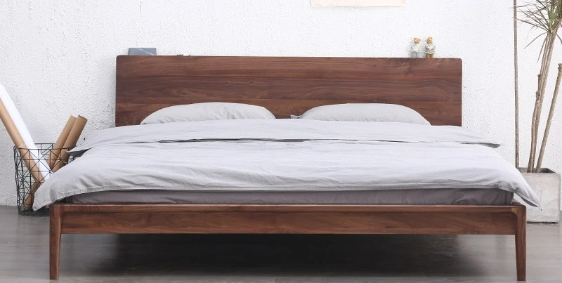 

Customizable Nordic Black Walnut Full Solid Wood Double Bed White Oak Double Bed Simple Modern Minimalist Bedroom Bed Furniture