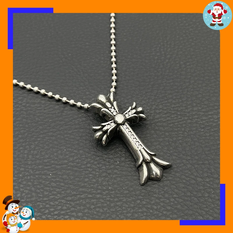High-end Retro Medium with Diamond Double-layer Cross Necklace Men's and Women's Hip-hop Domineering Men's Trendy Brand Classic