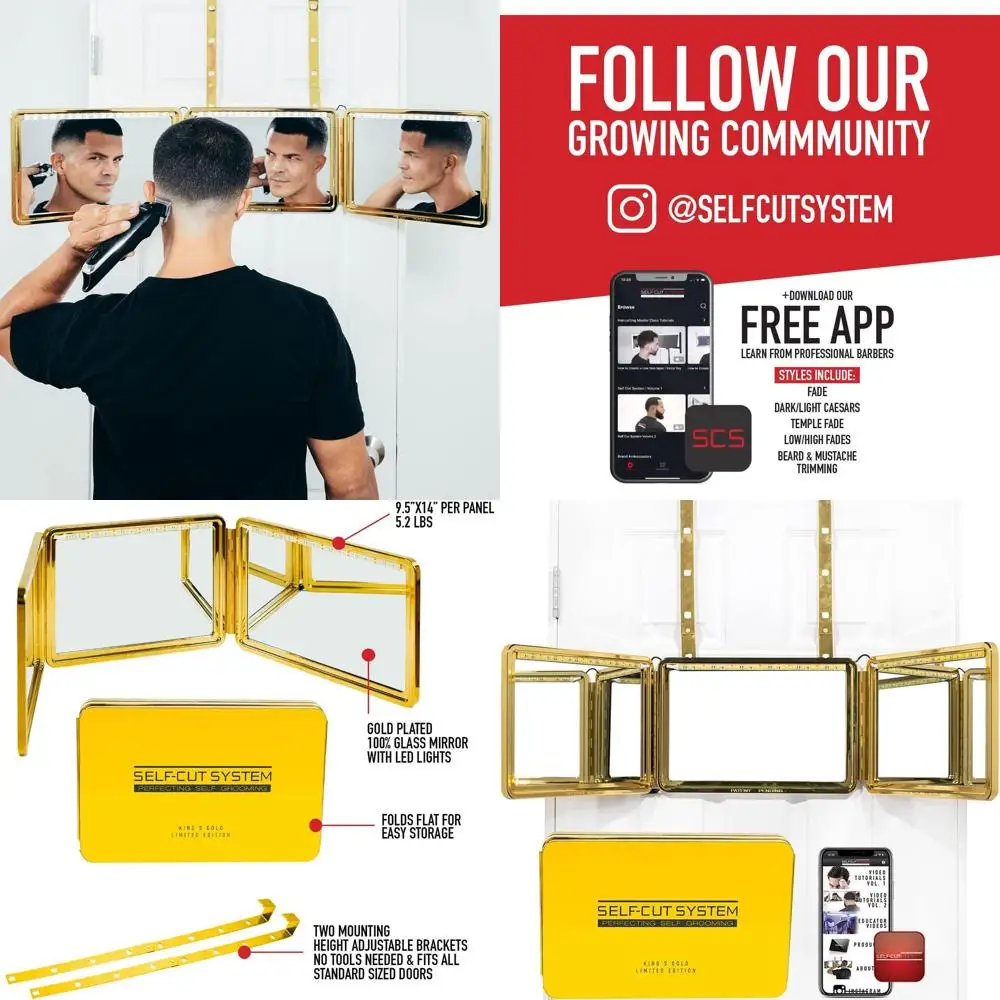 Miroir réglable lumineux à 3 voies pour la coupe de cheveux avec application éducative incluse