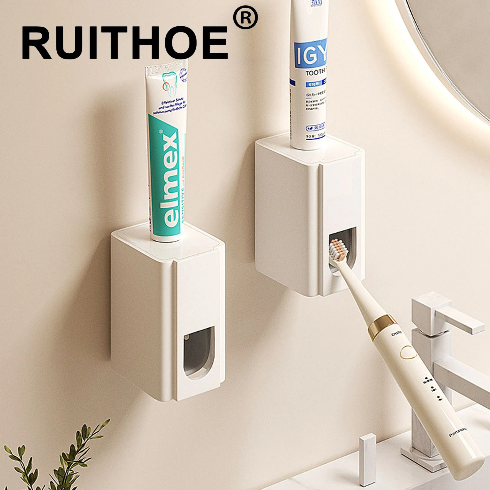 

Automatic Toothpaste Dispenser Set Wall-Mounted Extruder No-Punch self-adhesive Toothbrush Holder Bathroom Accessories Gadget