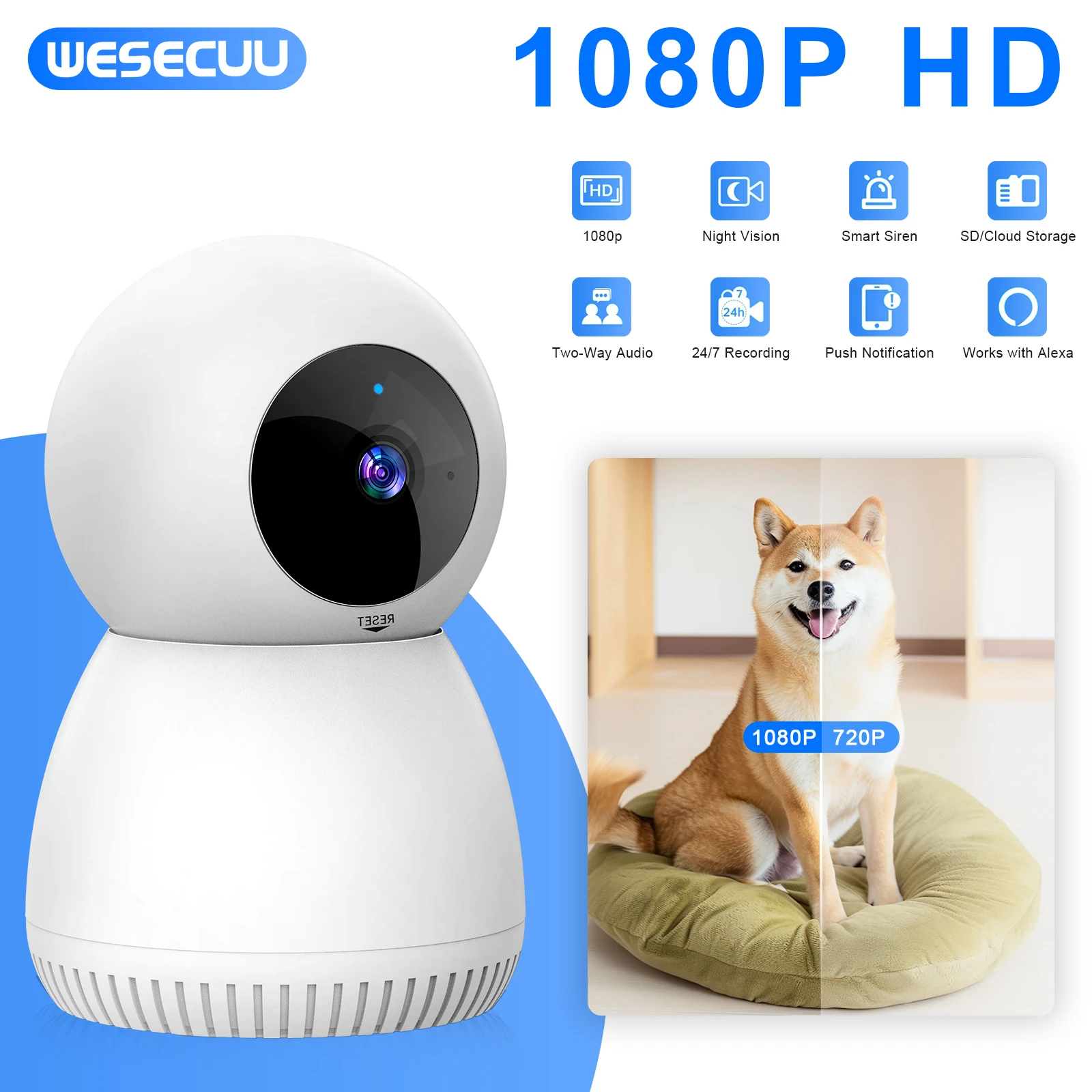 

Маленькая камера безопасности Noahtec, камера для домашних животных 2K с приложением для телефона, 360 ° Камера Pan Wi-Fi, обнаружение человека, ночное видение, защита безопасности