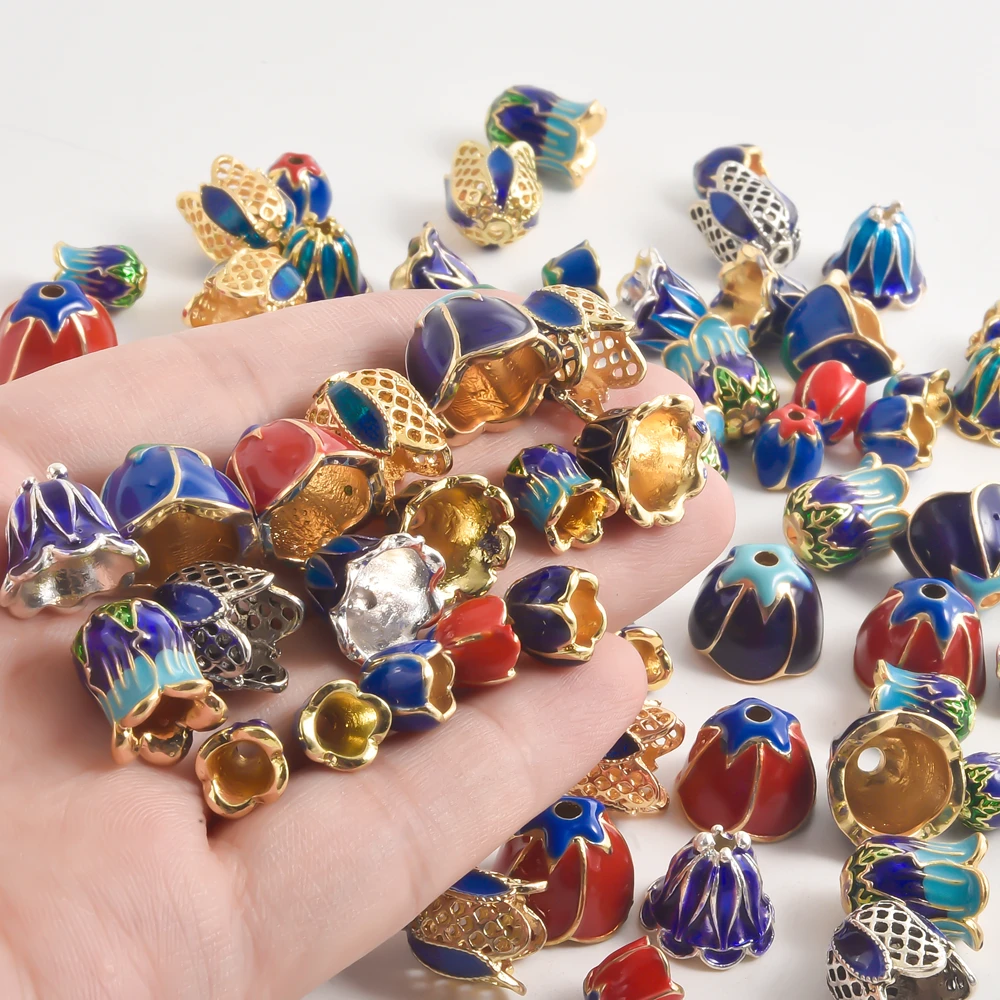 

10pcs/Lot Vintage Enamel Flower Bead Cap Accessories For Jewelry Making Supplies Bohemia End Caps Handmade Connectors Materials