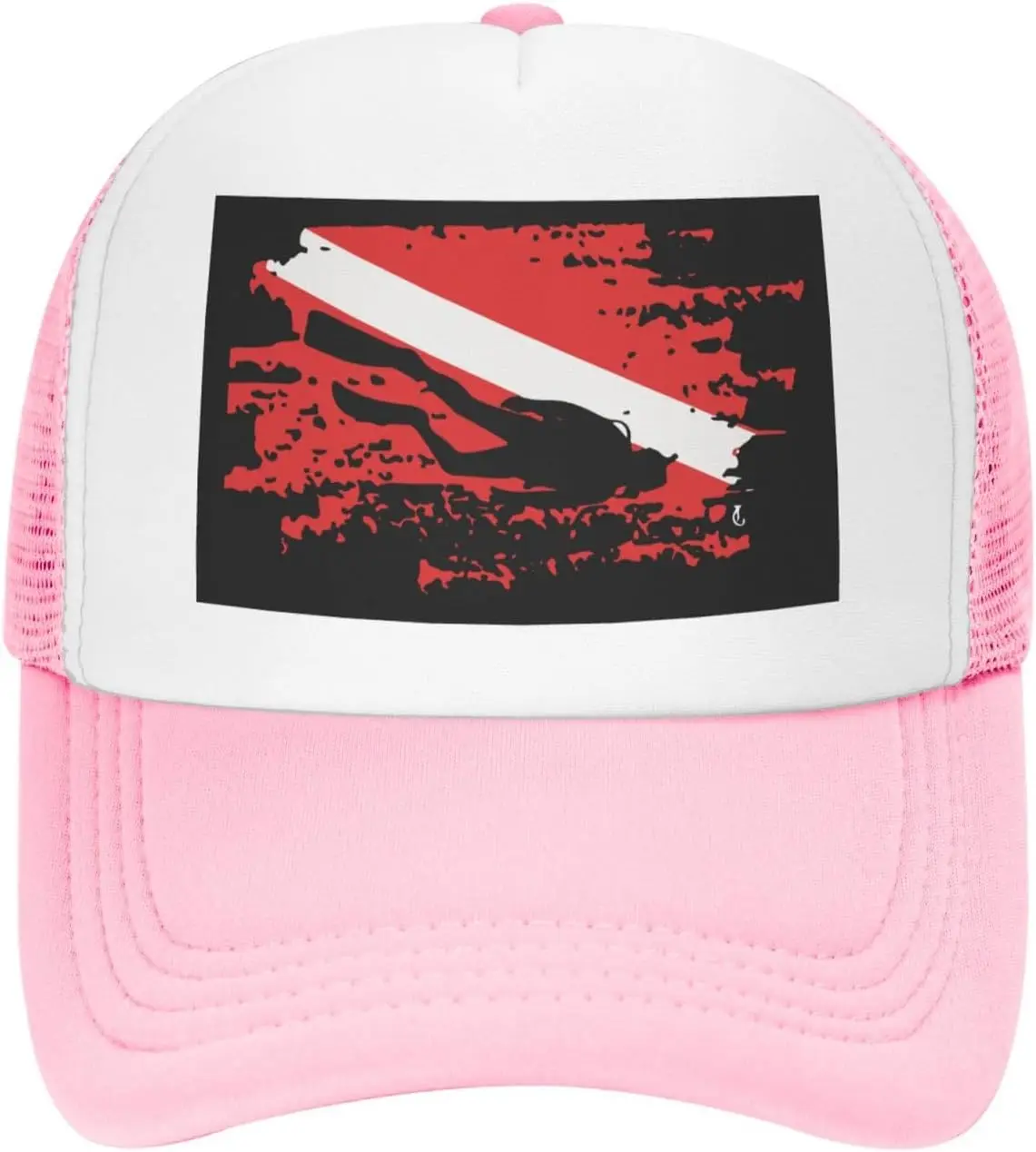 Scuba Diving Flag Trucker Hat Distressed Mesh Snapback Adjustable Cap Unisex Outdoor