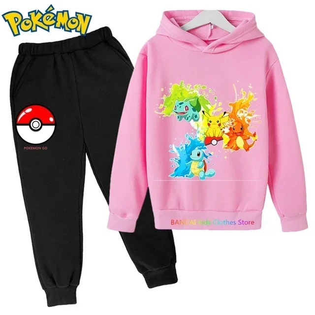 Ragazzi sport Pokemon vestiti bambini felpe con cappuccio vestito autunno moda Pikachu Casual maniche lunghe bambino felpa + pantaloni 2 pezzi set