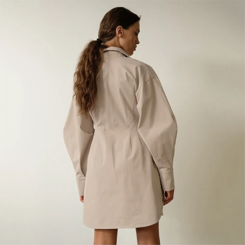 2025 Spring Women's Dress Shirt Dress Waist-hugging Temperament Slim Long Sleeves Slim Solid Color Niche Retro Dress Office Lady