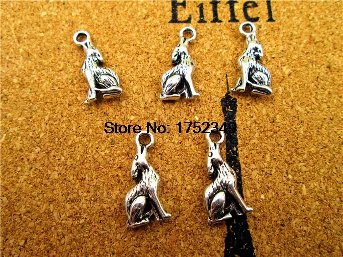 100pcs--  Antique Tibetan Silver Tone 3D Howling Wolf Charm Pendants 21x10x3mm