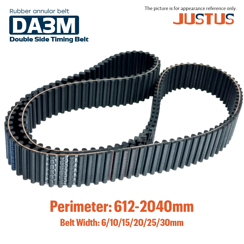 DA3M Double Sided Toothed Synchronous Belt Rubber Timing Belt Pitch 3mm Perimeter 612‑2040mm Width 6‑30mm Transmission Belt
