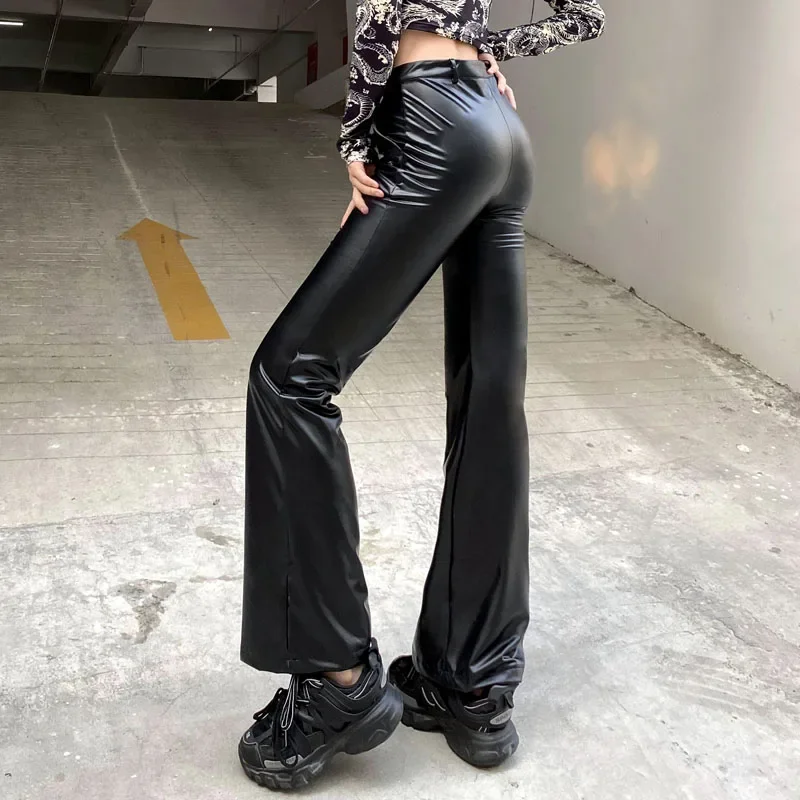 

Casual Fashion Pants Capris Elegant Vintage Black Faux Leather Pants Women Autumn High Waist Skinny Trousers Ladies Pants