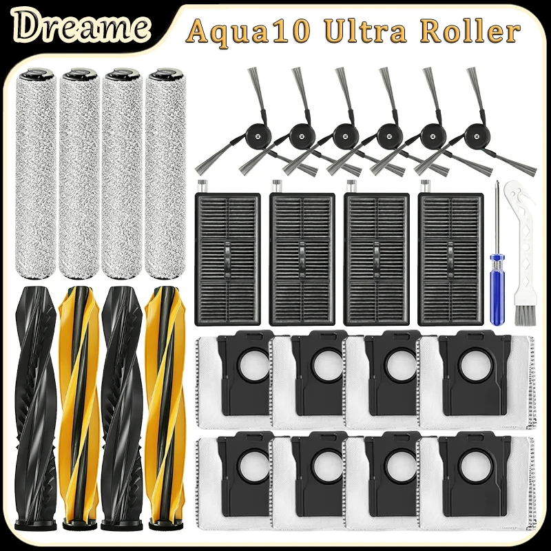 For Dreame Aqua10 Ultra Roller Robot Vacuum Accessories Main Side Brush HEPA Filter Roller Mop Cloth Dust Bag Replacement Parts