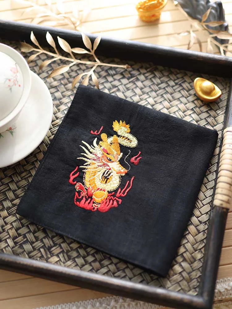 Chinese Style Year Of The Dragon Embroidery 100 Pct Cashmere Handkerchief For Men Women Custom Portable Multicolor New Year Gift