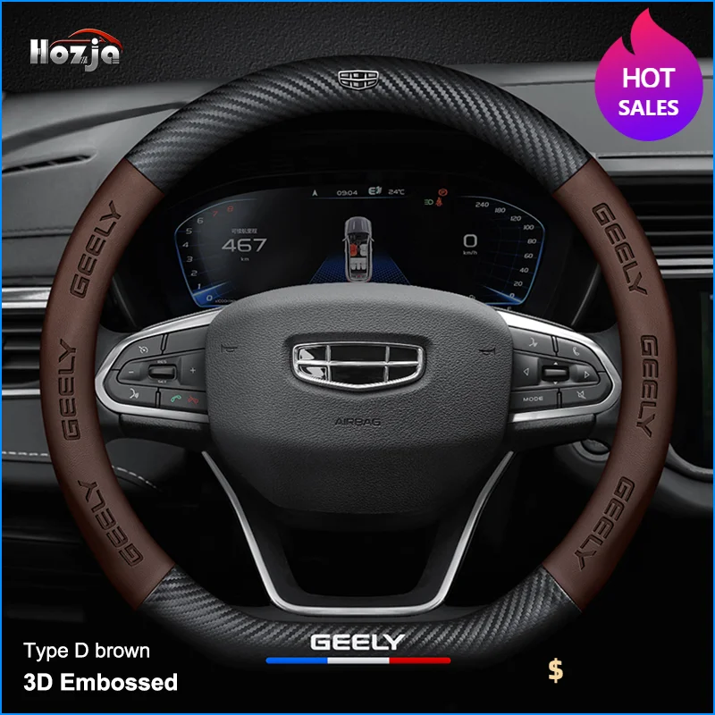 

Carbon Leather Car Steering Wheel Cover for Geely GX3 Pro kavango Plus EMGRAND 2022 2023 2024 2025 Non-slip Auto Accessories