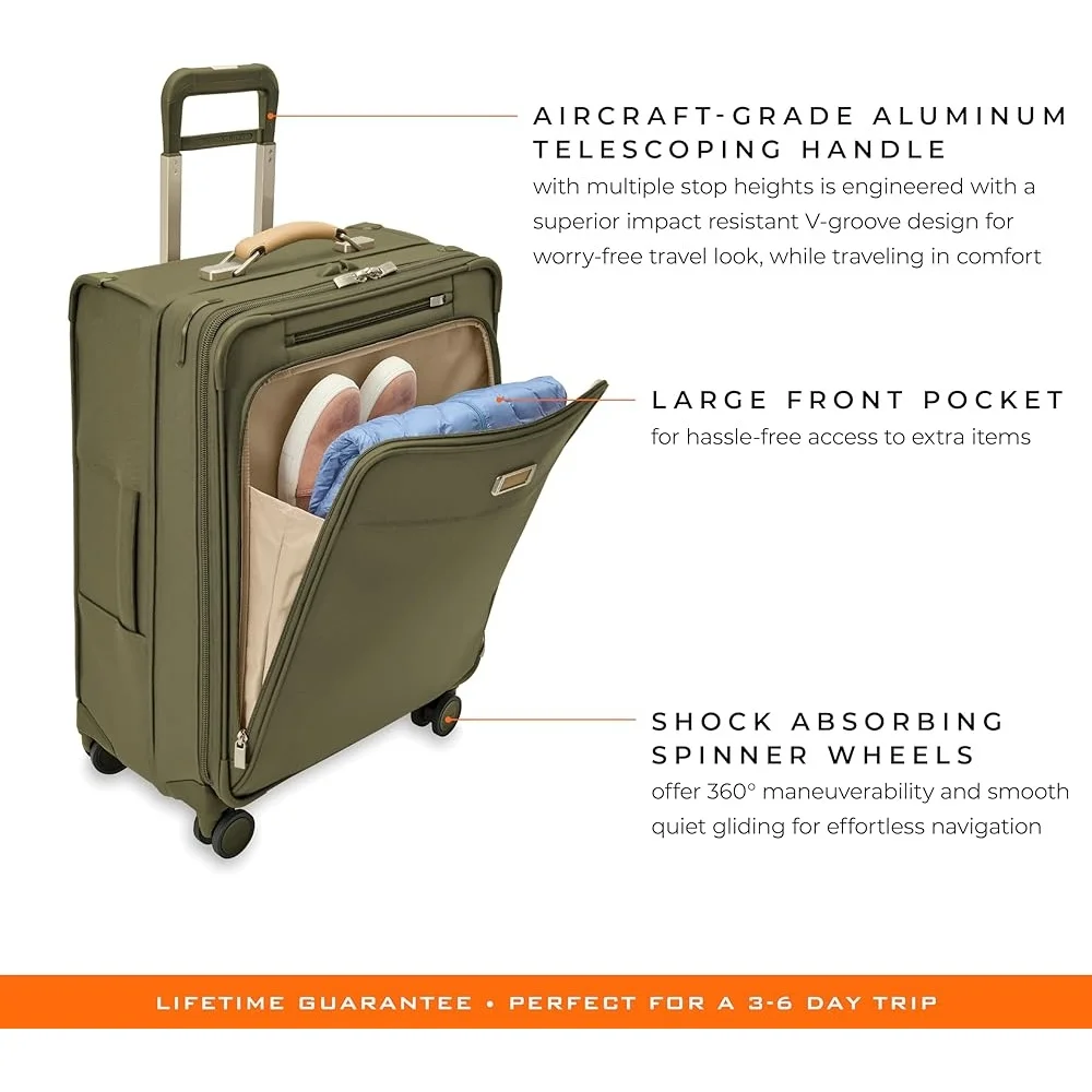 Expandable Spinner Luggage 26 Inch Softside Travel Suitcase with 360 Wheels Self-Repairing Zipper Organizational Pockets Men