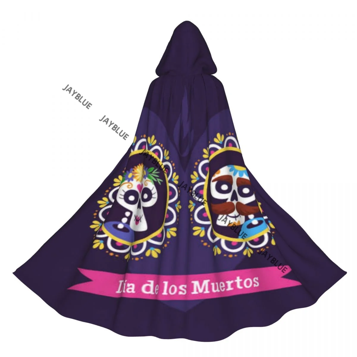 Adult Cloak Cape Hooded Mexican Skull Couple Portrait Medieval Costume Witch Wicca Vampire Elf Purim Carnival Party