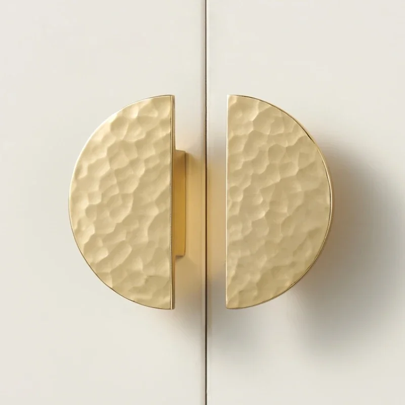 Solid Brass Hammer Pattern Cabinet Handle Handmade Knocking Pattern Round Half Round Long T-shaped Knobs