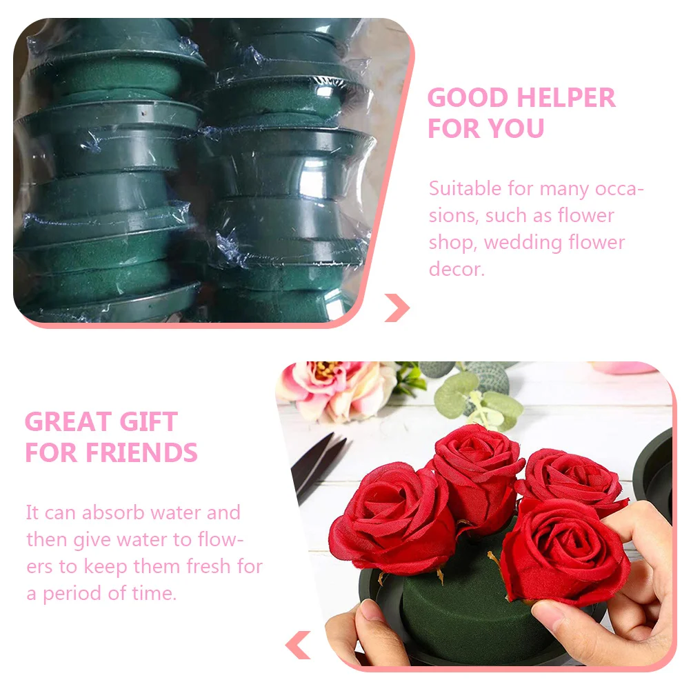 

10Pcs Enhanced Flower Arrangement Foams Bowl Green Round Floral Foams Tray for Wedding Shop Floral Base Water Absorb Flower Mud