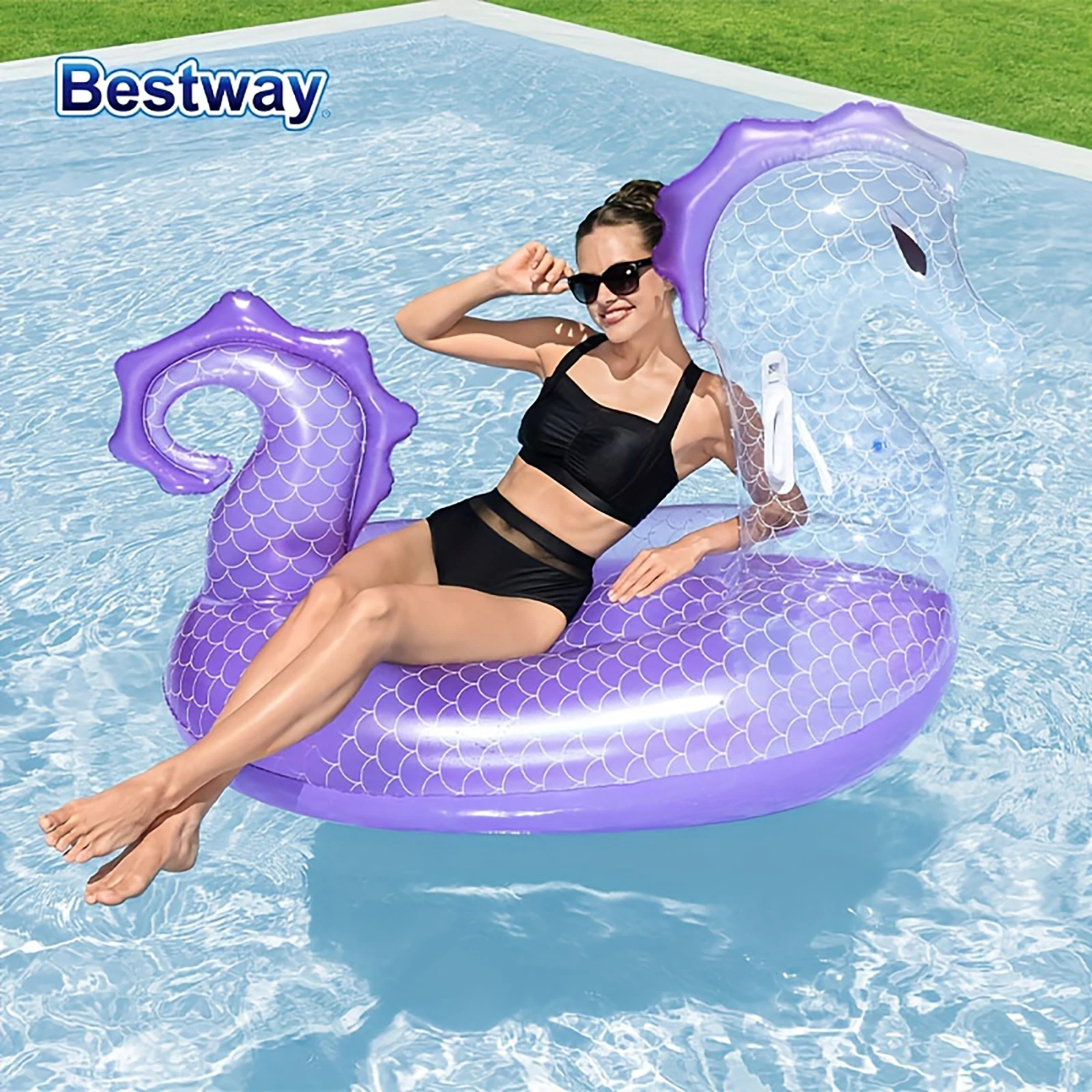 Bestway 41505 1PC Inflatable Pool Float Seahorse with Handrail, Inflatable Pool Float, Seahorse Inflatable Pool Float