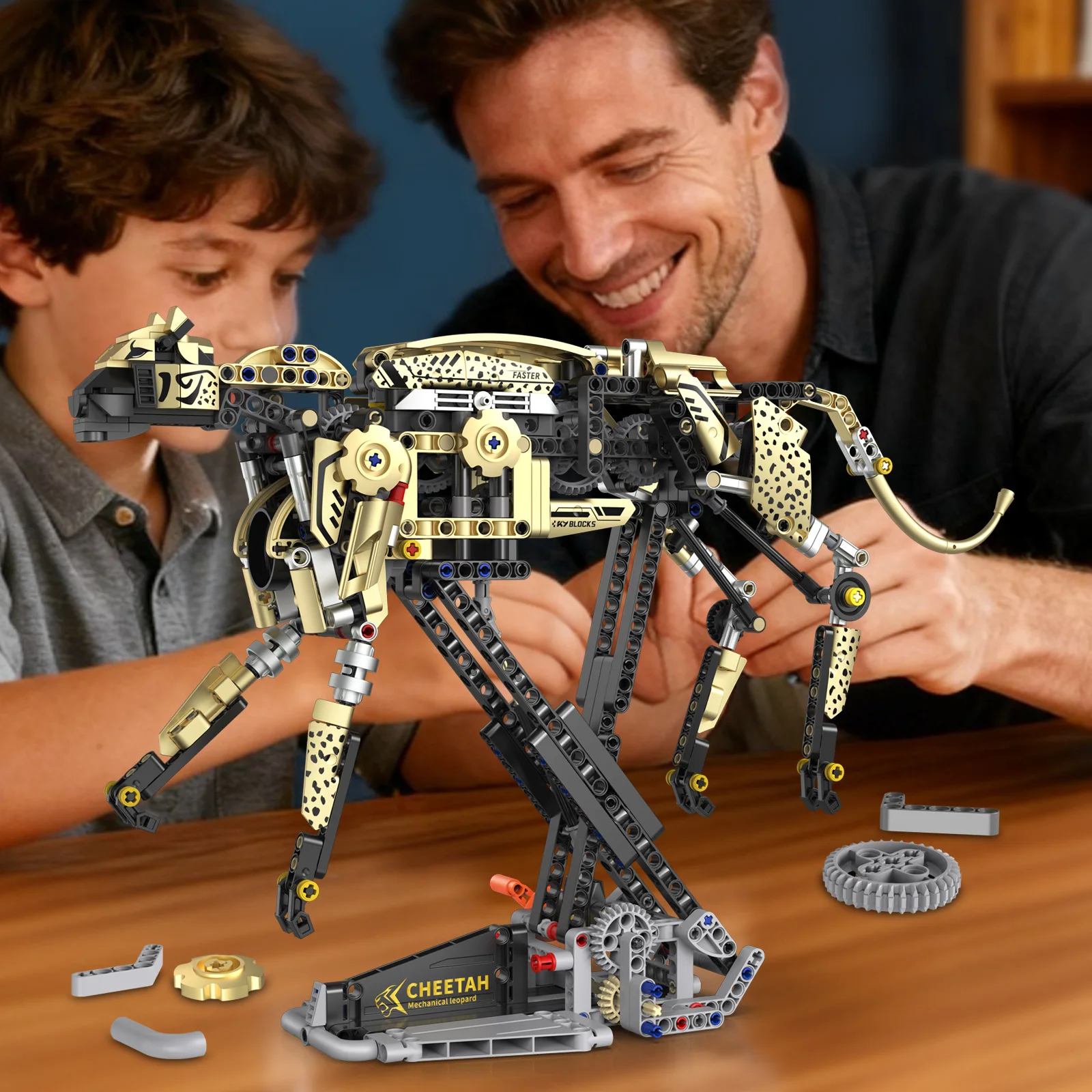 機械式チータービルディングブロックキットバイオニック動物モデルクリエイティブ小粒子組み立て玩具装飾子供の誕生日プレゼント