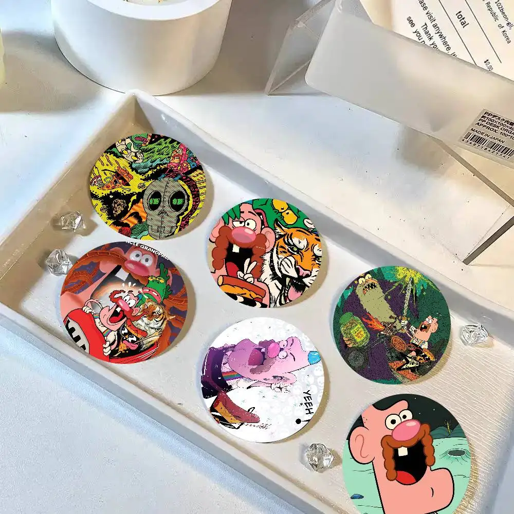 Broches de Desenho Animado Estilo Cartoon U-uncle Grandpa para Decoração de Mochilas, Pins Redondos de Esmalte para Acessórios