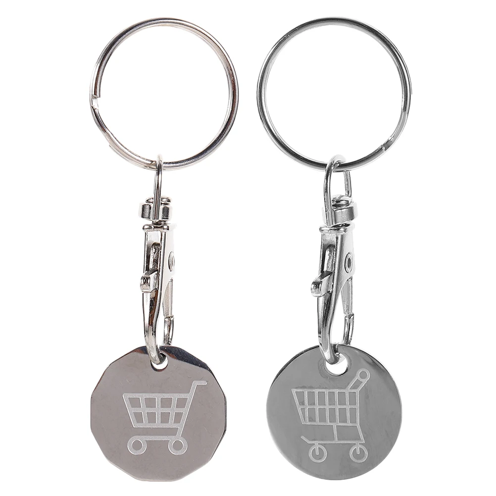 

2pcs Shopping Keychain Stainless Steel Trolley Token Supermarket Metal Key Ring Classic Classic Style Supermarket Keychain Style