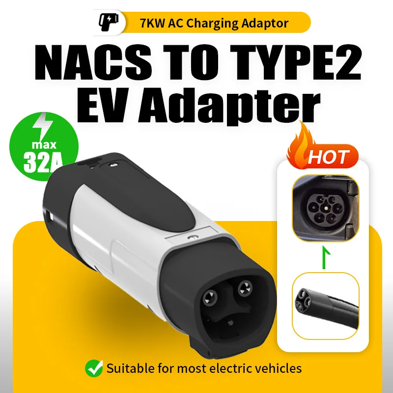 

Адаптер 32A Tesla to Type2 EV, 7 кВт, разъем для зарядного устройства IEC 62196-2, 220 В, адаптер для зарядки электромобиля, аксессуары