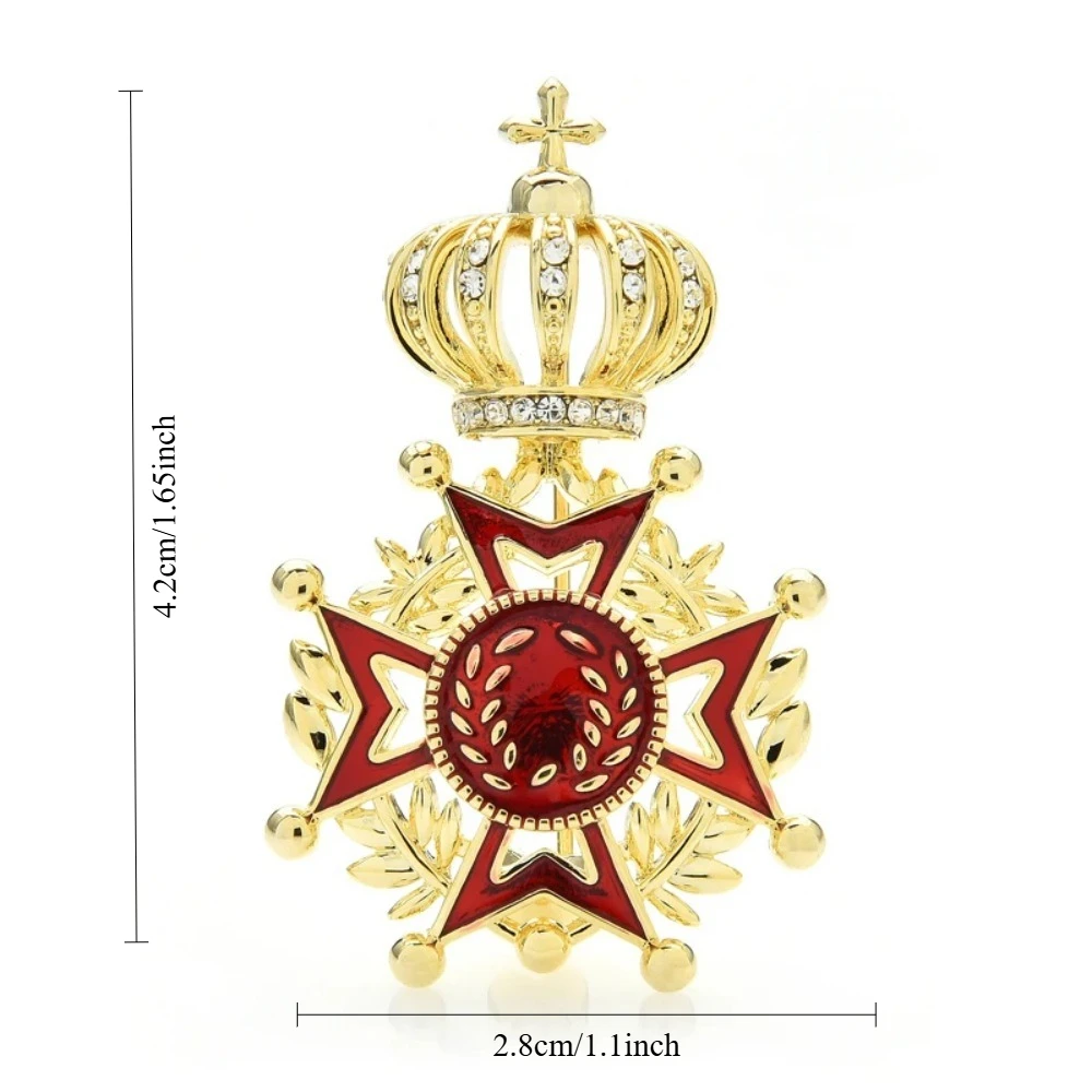 Palace Style Crown Star Shaped Brooch Red Gold Studded Diamond Noble Badge Pin Vintage Decorative Accessories For Suit Coats