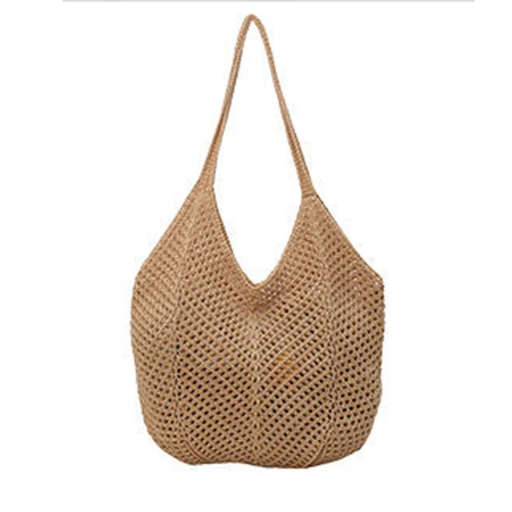 

Soft Solid Color Knitting Shoulder Bag Hollow Out Large Capacity Bohemian Crochet Tote Bag Versatile Casual Woven Handbag Female