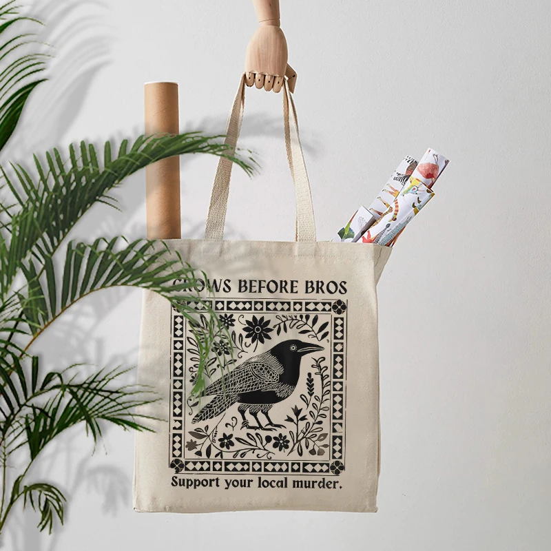 Crows Before Bros Vintage Crow Halloween Round Neck Dark Academy Gift Lipstick Shopping Storage Bag Travel Women\'s Shoulder Bag