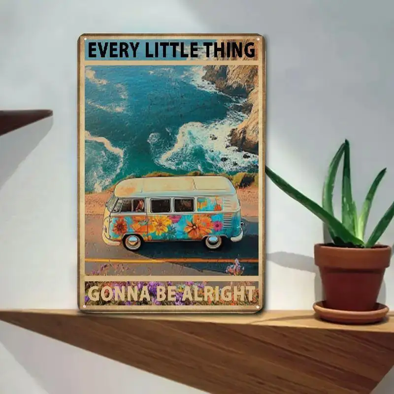 

Bus Hippie Flower Vintage Tin Sign Wall Art Decor for Home, Living Room, Kitchen, Garden, Bedroom, Office, Hotel, Cafe bar