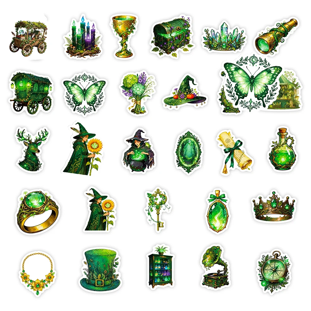10/30/56 pièces forêt magique sorcière Graffiti autocollants vert Vintage esthétique décalcomanies bricolage cahier bagages téléphone dessin animé autocollant décor