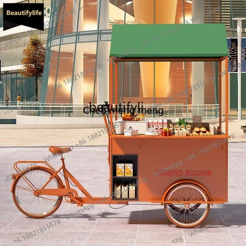 

Y183FAWrought iron flower cart hand push display stand stall car night market mobile stall snack dining carHY