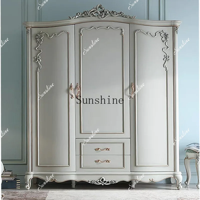 European wardrobe romantic retro light luxury style solid wood bedroom locker  FT