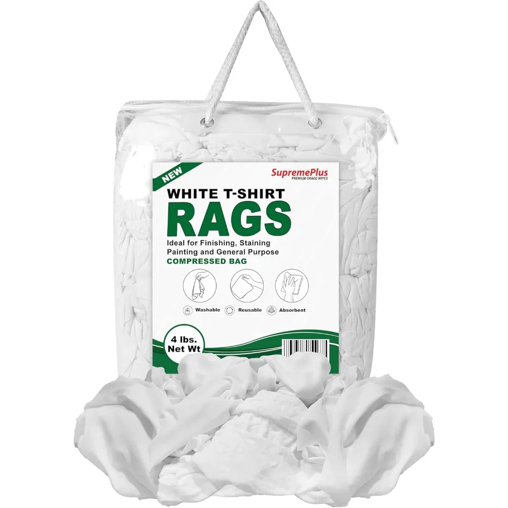 

Bulk White Cotton Cleaning Rags Four Pound Bag for Stain Paint Oil Grease Dust Tasks
