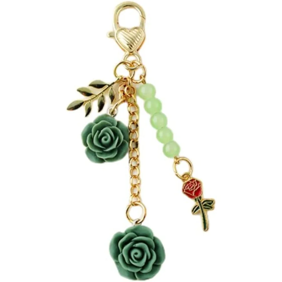 

Fuqimanman2020 Rose Keychain Flower Charm Keychain with Chain Tassel Colorful Rose Pendant Keyring for Women