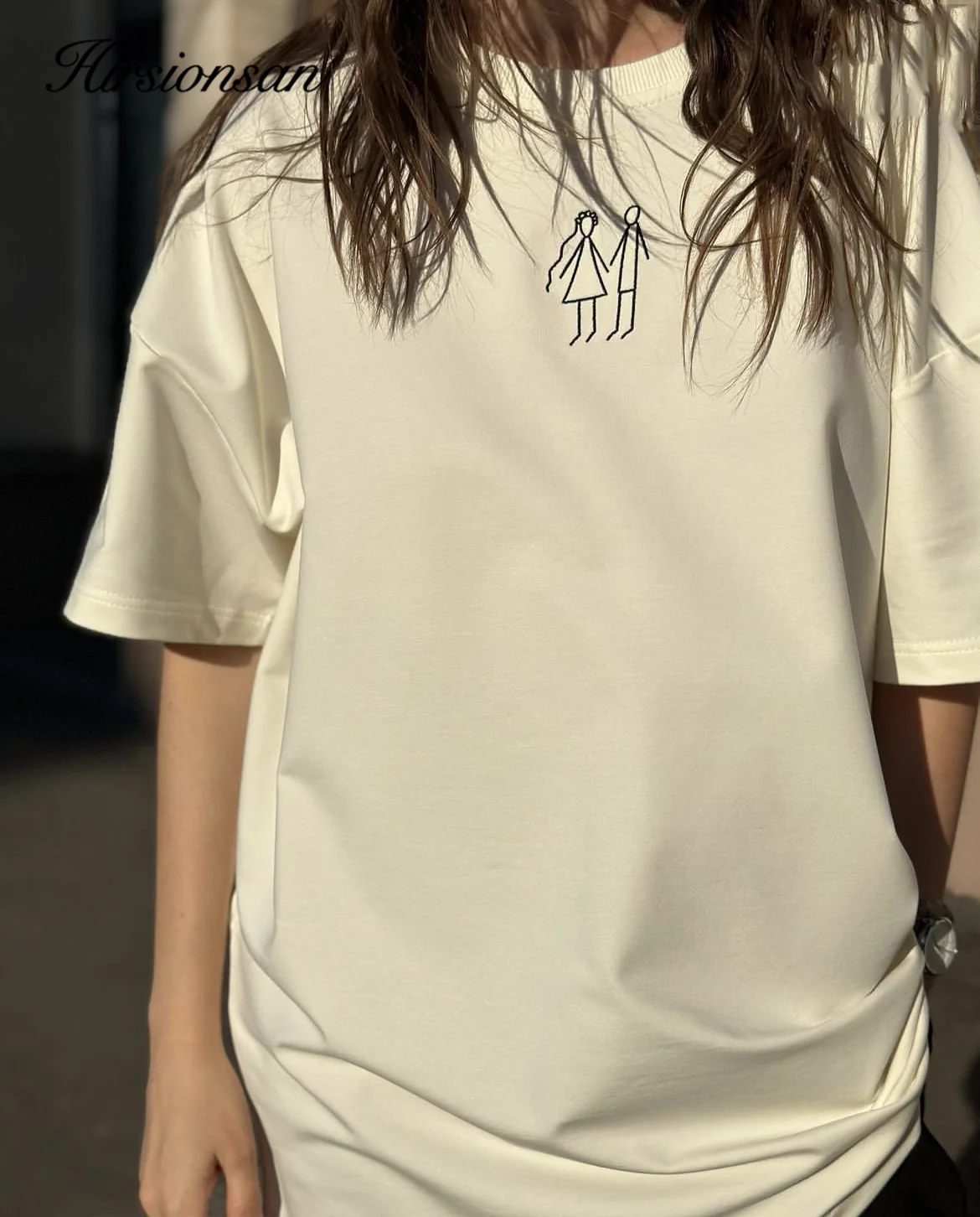 Hirsionsan 2024 Minimalistische Graffiti Bedrukte T-Shirt Vrouwen Zomer Losse Casual Vrouwelijke Kleding O Hals Katoenen Dames Tops Y 2K