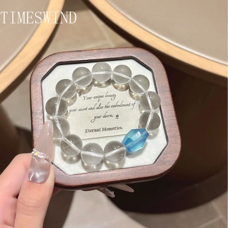 

TIMESWIND Original Natural White Crystal Round Beaded Blue Irregular Bracelet Bless Women Fashion Jewelry with Certificate
