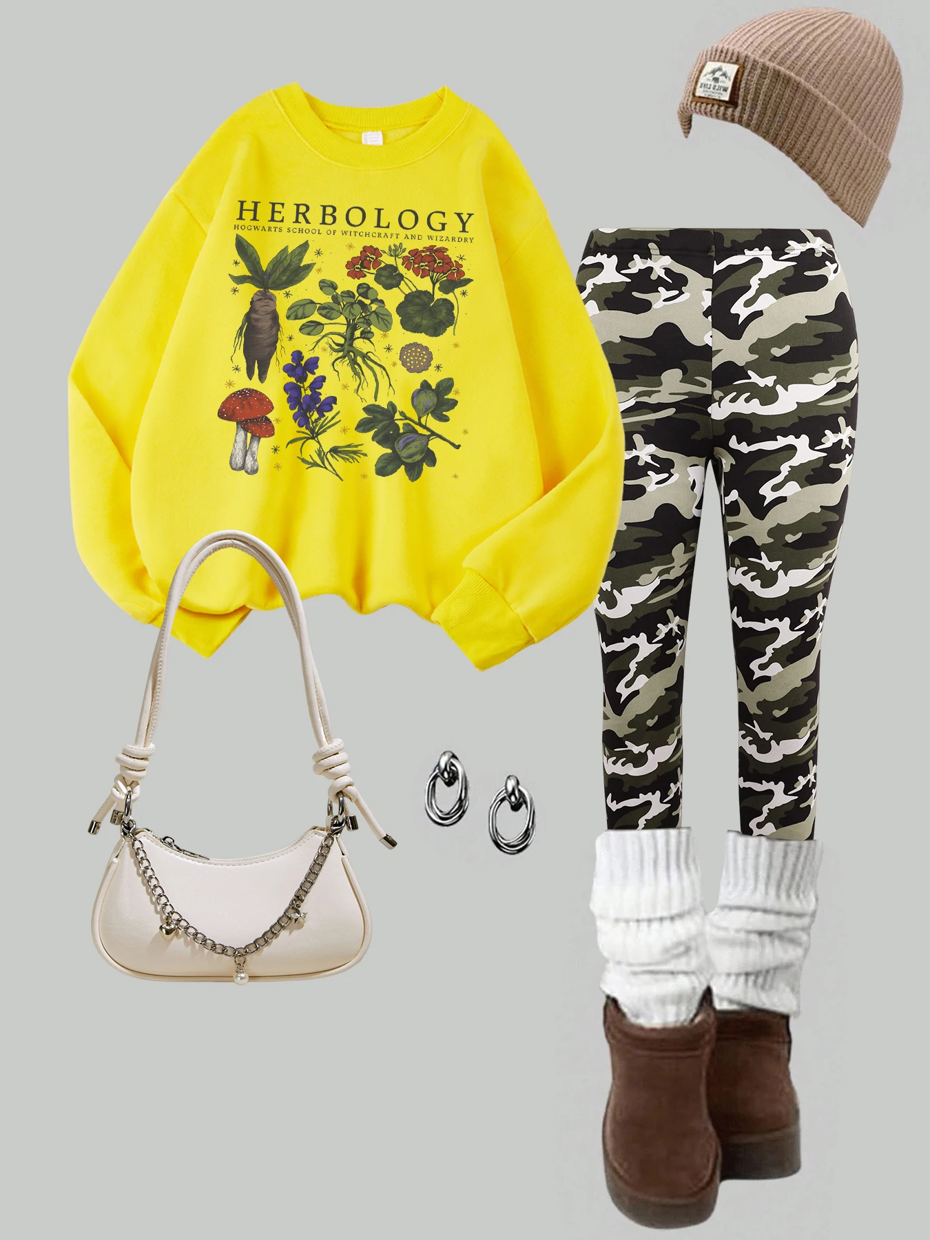 

Комплект спортивной одежды с принтом гербологии и растительного состава, женские уличные повседневные толстовки, осенние свободные пуловеры, утепленные флисовые леггинсы