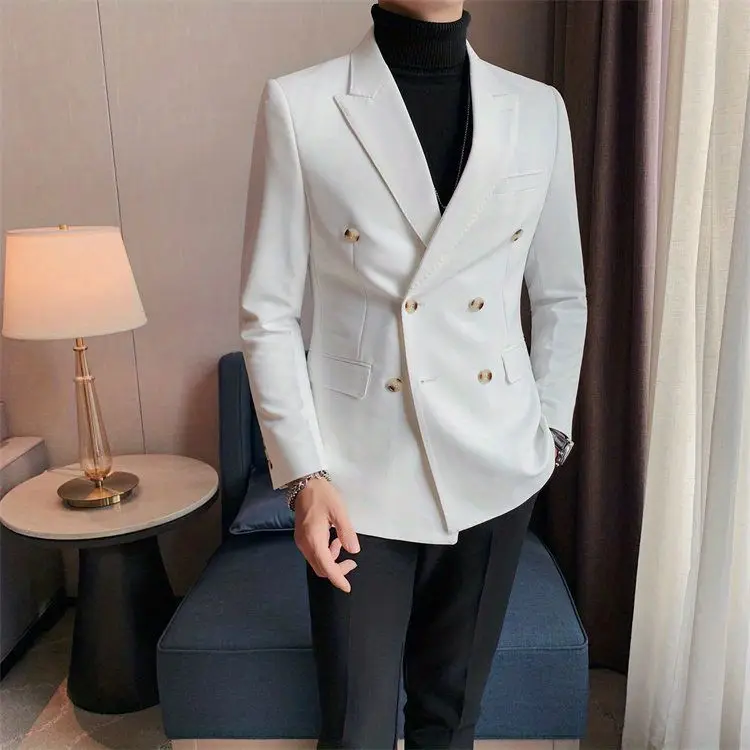 Casual Blazer Spring Autumn 2026 New Men's High-end British Double-breasted Suit Mens Blazer Jacket Men Clothing Designer Blazer