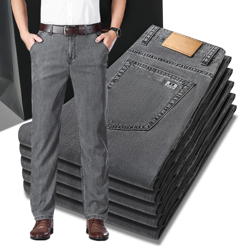 Business Lyocell Jeans Men Summer New Thin Fashion Straight Breathable Brand Pants Male Slim Comfortable  Denim Trousers