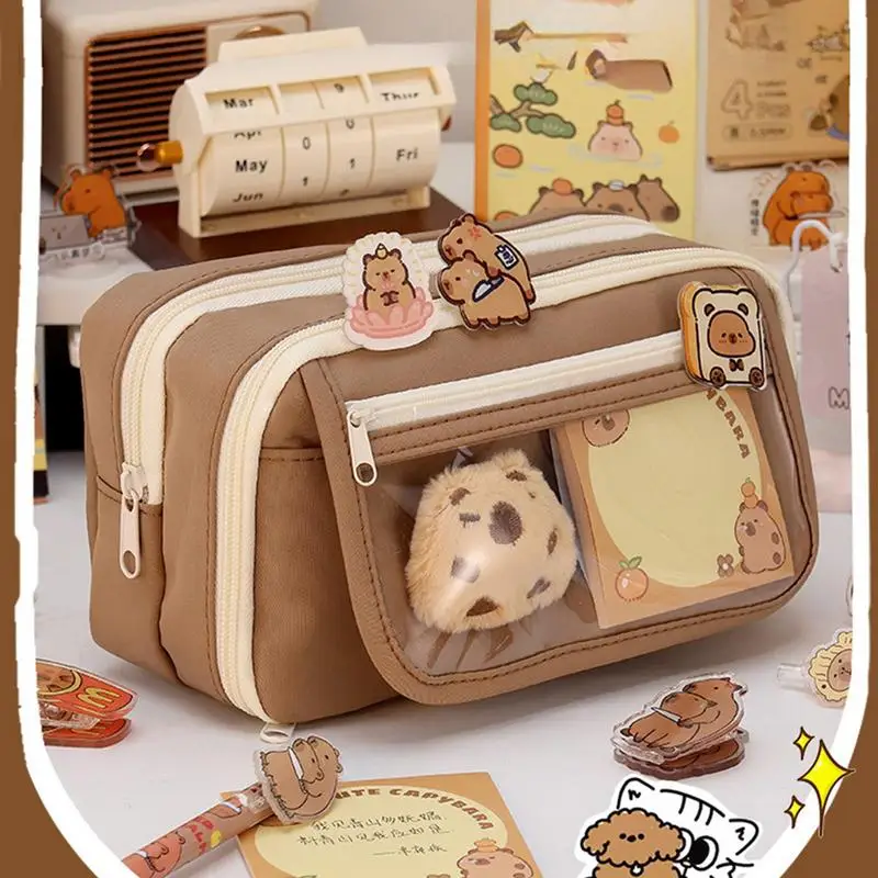Trousse à Crayons en Tissu Ka-waii de Grande Capacité Capybara, Sac à Fermeture Éclair Animal pour Enfants, Poudres de Stylo, Fournitures Scolaires