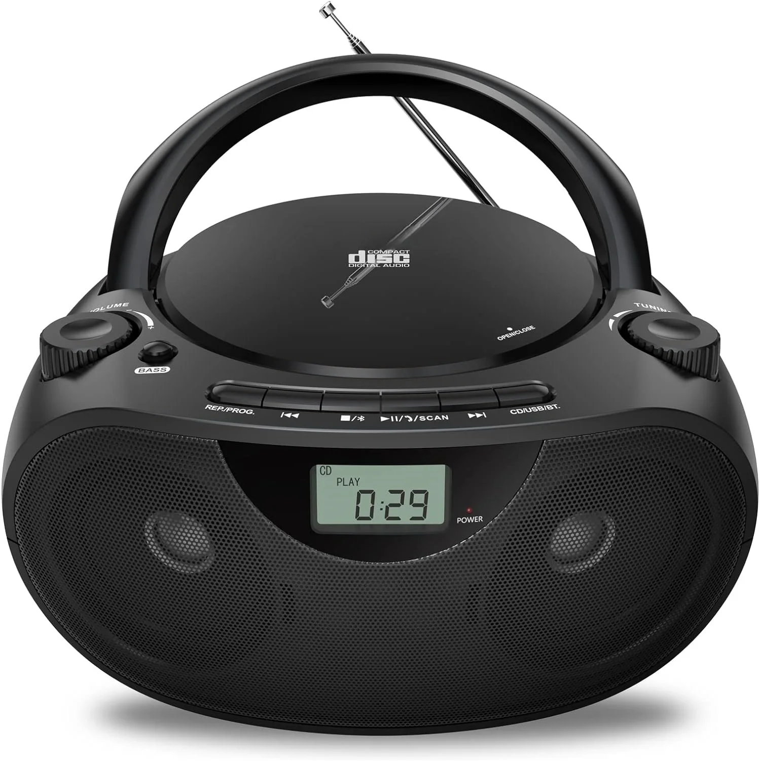 Portable Stereo CD Player Boombox with AM/FM Radio, Bluetooth, USB, AUX-in, Headphone Jack, CD-R/RW and MP3 CDs Compatible,