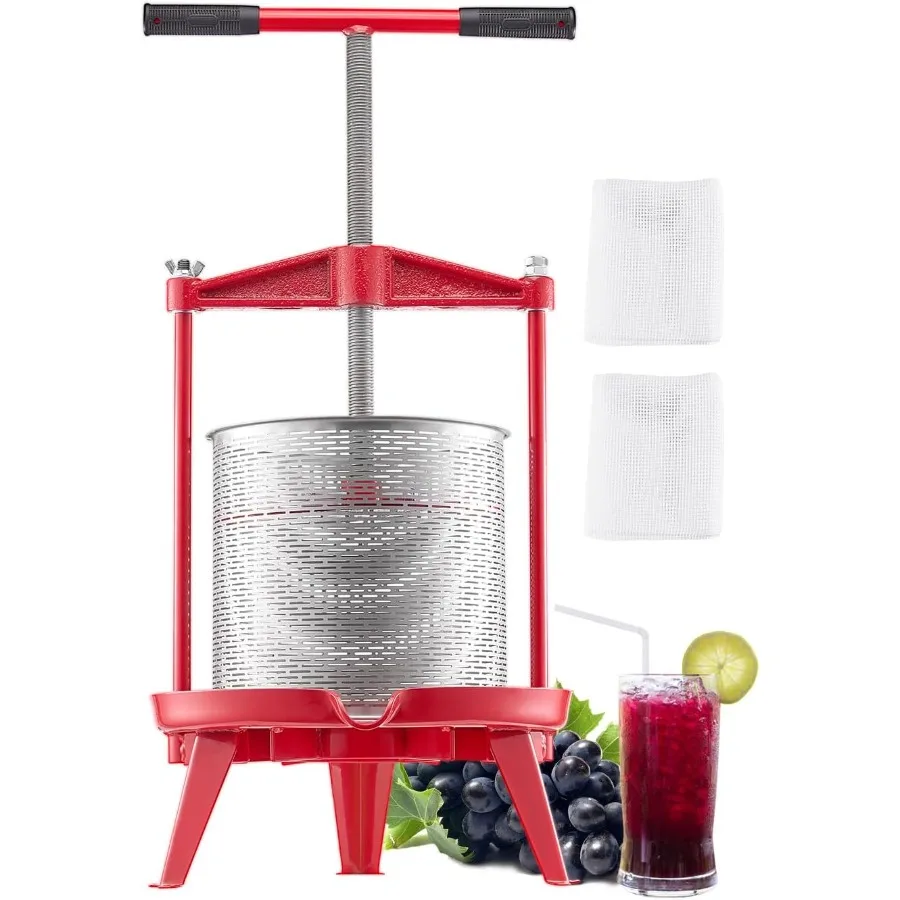 

3.69 Gal 14L Fruit Wine Press Stainless Steel Basket with Crossbeam and Triangular Structure Manual Juice Maker Cider Apple Gra